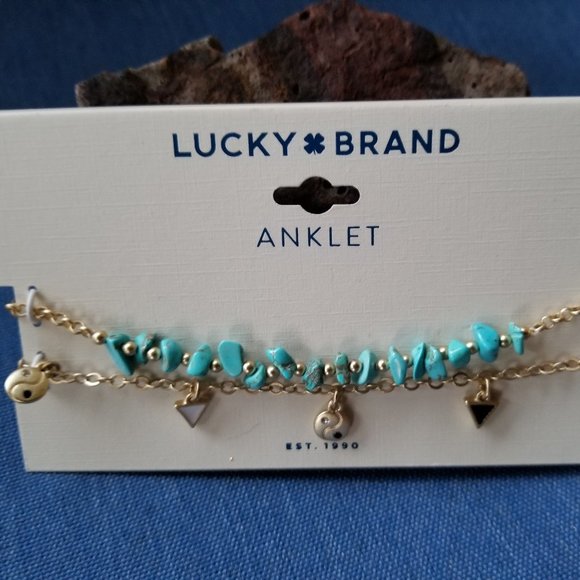 ☯️🏖️Lucky Brand Yin & Yang Faux Turquoise Anklet - NWT🏖️☯️ - Picture 2 of 3
